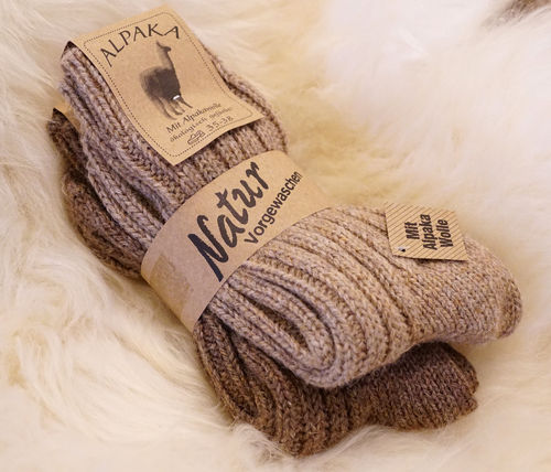 Wollsocken 2 Paar Socken aus Alpaka beige/braun grobstrick Wolle Schafwolle Alpakawolle