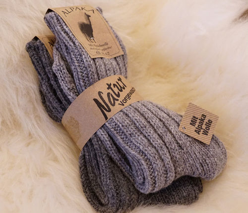Wollsocken 2 Paar Socken aus Alpaka grau/dunkelgrau grobstrick Wolle Schafwolle Alpakawolle