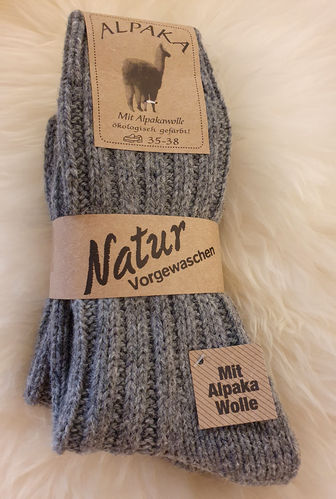 Wollsocken 2 Paar Alpaka Socken grau/grau Grobstrick Wolle 60% Schafwolle 40%Alpakawolle