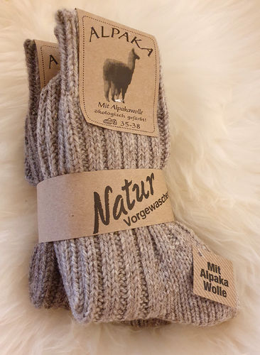Wollsocken 2 Paar Alpaka Socken beige/braun Grobstrick Wolle 60% Schafwolle 40%Alpakawolle