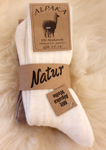 Wollsocken 2 Paar Alpaka Socken weiß(ecru)/beige Feinstrick Wolle 60% Schafwolle 40%Alpakawolle