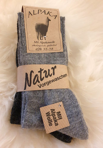 Wollsocken 2 Paar Alpaka Socken dunkelgrau/grau Feinstrick Wolle 60% Schafwolle 40%Alpakawolle