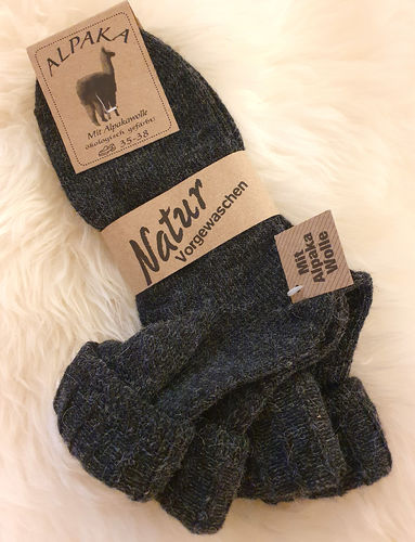 Wollsocken mit Umschlag 60% Schafwolle 40%Alpakawolle 2 Paar Socken dunkelgrau Feinstrick