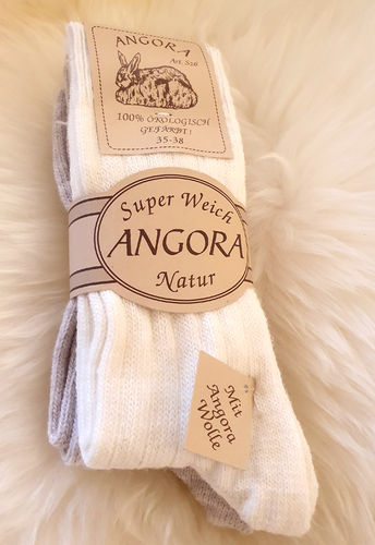 Wollsocken 2 Paar Angora Socken weiß(ecru)/beige Feinstrick Wolle 60% Wolle