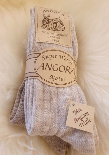 Wollsocken 2 Paar Angora Socken beige/braun Feinstrick Wolle 85% Wolle