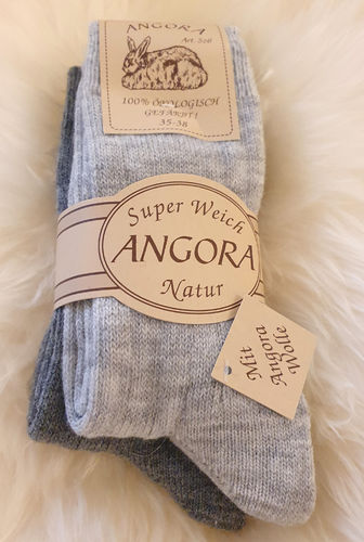 Wollsocken 2 Paar Angora Socken grau / dunkelgrau Feinstrick Wolle 85% Wolle