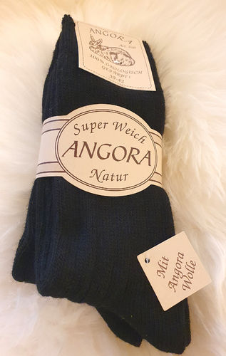 Wollsocken 2 Paar Angora Socken schwarz Feinstrick Wolle 85% Wolle